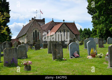 12th century St Mary the Virgin Church, Grade I listed, in summer in the British village of  Selborne, Hampshire, UK, England Stock Photo