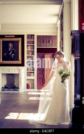 Wedding preparations, Bride in wedding dress, Dorset, England Stock Photo