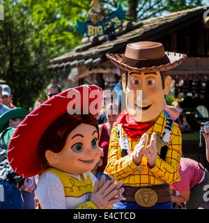 Toy Story characters Woody and Jessie the cow girl at Walt Disney World in Orlando Florida USA Stock Photo