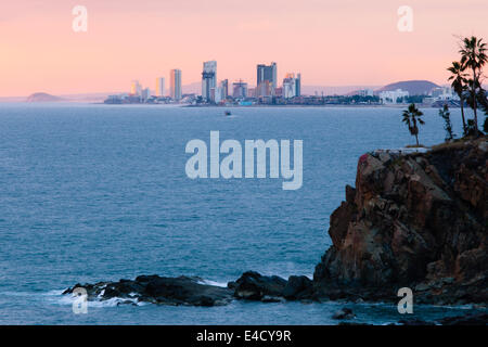 View of the Zona Dorada (Golden Zone) from across the bay in Mazatlan, Sinaloa, Mexico. Stock Photo