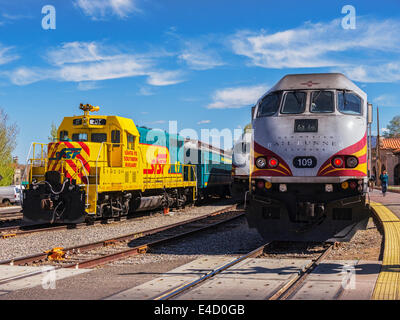 Trains in Santa Fe Station, New Mexico. Stock Photo