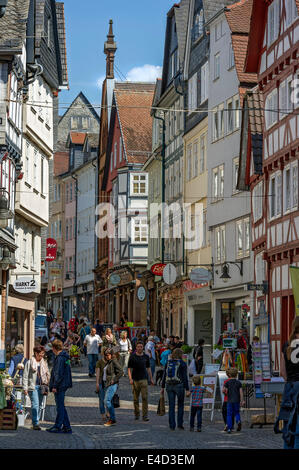 Street scene in the pedestrian zone, historic centre, Marburg, Hesse, Germany Stock Photo