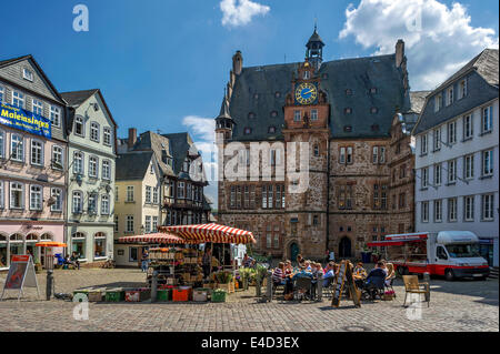 Historic Town Hall, market square, historic centre, Marburg, Hesse, Germany Stock Photo