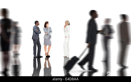 Composite image of business colleagues talking Stock Photo