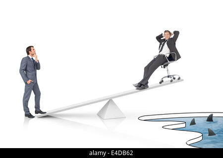 White scales weighing two businessmen Stock Photo