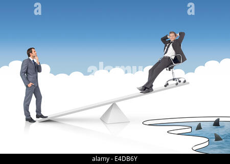 White scales weighing two businessmen Stock Photo