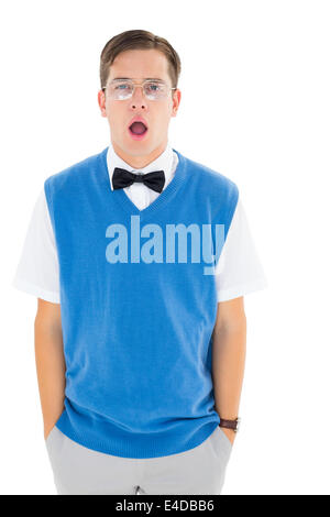 Geeky shocked hipster looking at camera Stock Photo