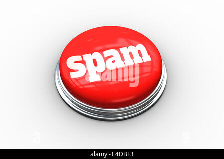 Spam on digitally generated red push button Stock Photo