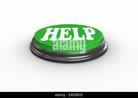 Help on digitally generated green push button Stock Photo