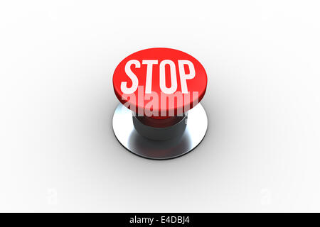 Stop on digitally generated red push button Stock Photo
