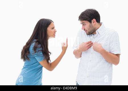 Angry brunette shouting at boyfriend Stock Photo