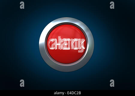 Check on digitally generated red push button against blue background ...