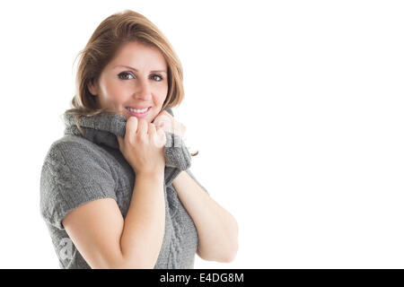 Close up portrait of woman in warm clothing Stock Photo