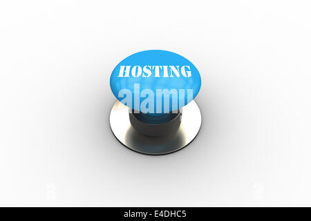 Hosting on blue push button Stock Photo