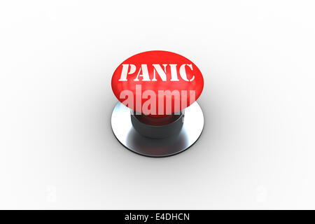 Panic on digitally generated red push button Stock Photo