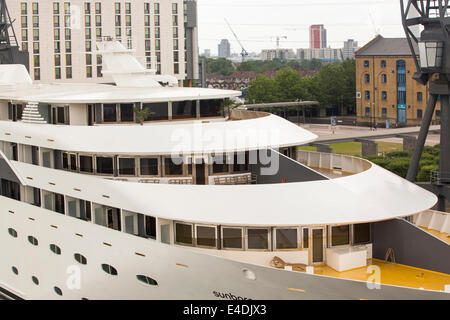 The Royal Victoria Dock in London, with the luxury yacht hotel Sunborn. Stock Photo