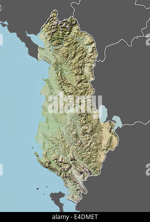 Albania, Relief Map With Border and Mask Stock Photo