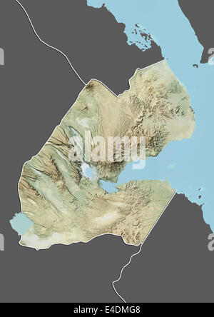 Djibouti, Relief Map With Border and Mask Stock Photo