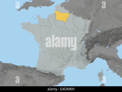 Region of Picardy, France, Relief Map Stock Photo