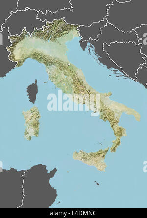 Italy, Relief Map With Border and Mask Stock Photo