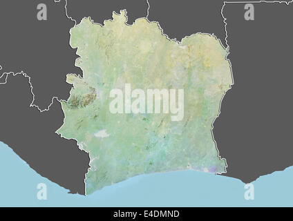 Ivory Coast, Relief Map With Border and Mask Stock Photo
