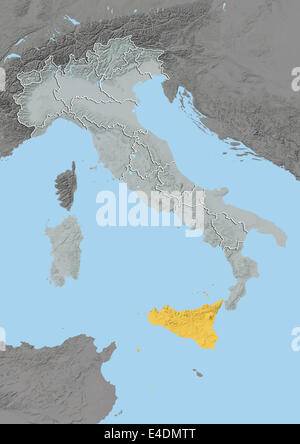 Region of Sicily, Italy, Relief Map Stock Photo