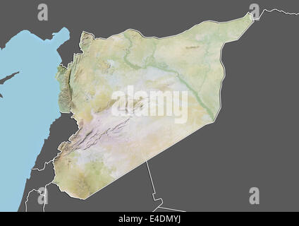 Syria, Relief Map with Border and Mask Stock Photo