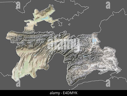 Tajikistan, Relief Map with Border and Mask Stock Photo