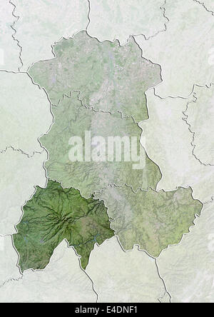 Departement of Cantal, France, Satellite Image With Bump Effect Stock Photo