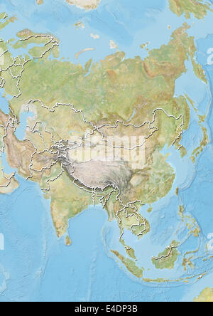 Asia, Relief Map With Country Borders Stock Photo
