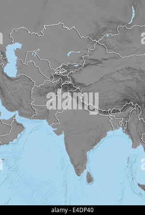 Central Asia, Relief Map With Country Borders Stock Photo