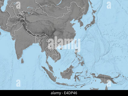 Asia, Relief Map With Country Borders Stock Photo