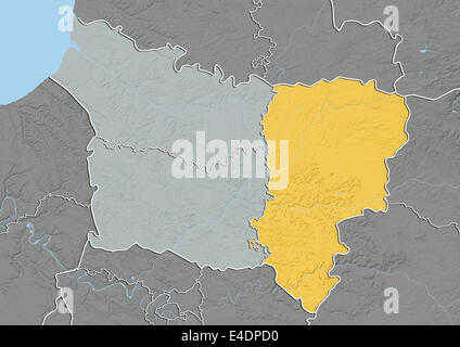 Departement of Aisne, France, Relief Map Stock Photo