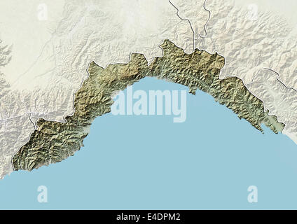 Region of Liguria, Italy, Relief Map Stock Photo