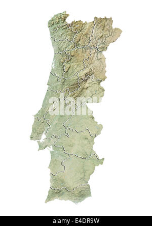 Portugal Relief Map With District Boundaries Stock Photo Alamy