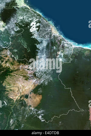 Guyana, South America, True Colour Satellite Image With Border. Satellite view of Guyana (with border). This image was compiled Stock Photo