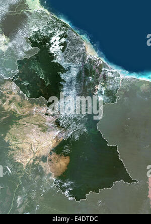 Guyana, South America, True Colour Satellite Image With Border And Mask. Satellite view of Guyana (with border and mask). This i Stock Photo