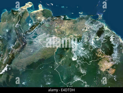 Venezuela, South America, True Colour Satellite Image With Border. Satellite view of Venezuela (with border). This image was com Stock Photo