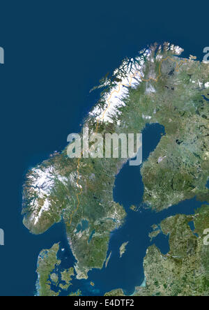 Norway, Europe, True Colour Satellite Image With Border. Satellite view of Norway (with border). This image was compiled from da Stock Photo