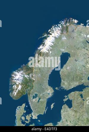 Norway, Europe, True Colour Satellite Image With Border And Mask. Satellite view of Norway (with border and mask). This image wa Stock Photo