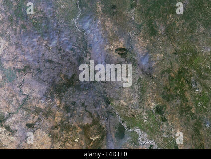 Map of New Delhi, India, satellite view map in 3d . Black and white ...