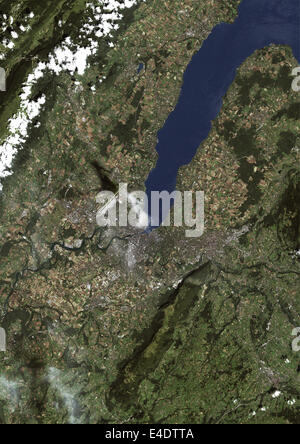Geneva, Switzerland, True Colour Satellite Image. Geneva, Switzerland. True colour satellite image of the city of Geneva, taken Stock Photo