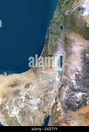 Israel, Middle East, Asia, True Colour Satellite Image With Border. Satellite view of Israel (with border). This image was compi Stock Photo