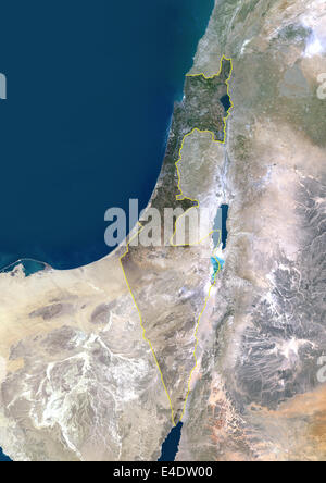 Israel, Middle East, Asia, True Colour Satellite Image With Border And Mask. Satellite view of Israel (with border and mask). Th Stock Photo