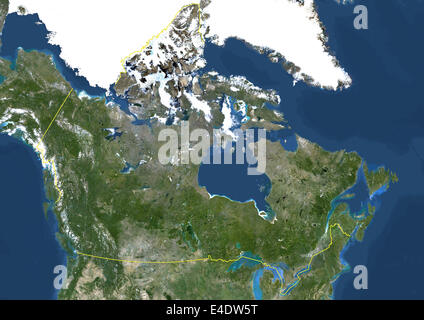 Canada, North America, True Colour Satellite Image With Border. Satellite view of Canada (with border). This image was compiled Stock Photo