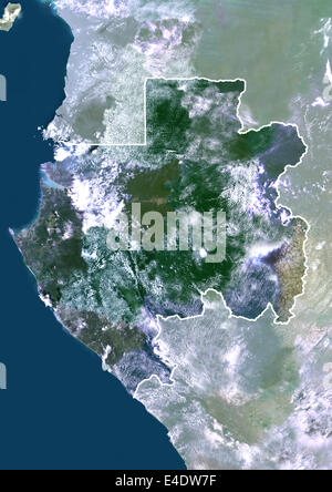 Gabon, Africa, True Colour Satellite Image With Border And Mask. Satellite view of Gabon (with border and mask). This image was Stock Photo