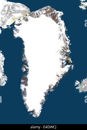 Greenland, True Colour Satellite Image With Border And Mask. Satellite view of Greenland (with border and mask). This image was Stock Photo