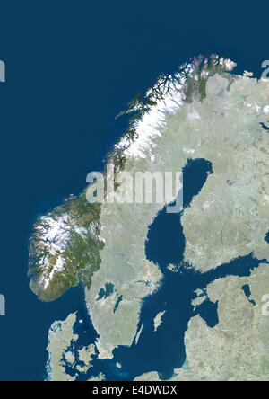 Norway, Europe, True Colour Satellite Image With Mask. Satellite view of Norway (with mask). This image was compiled from data a Stock Photo