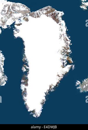 Greenland, True Colour Satellite Image With Mask. Satellite view of Greenland (with mask). This image was compiled from data acq Stock Photo