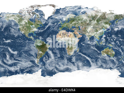 Whole Earth With Country Borders And Cloud Coverage, True Colour Satellite Image. True colour satellite image of the whole Earth Stock Photo